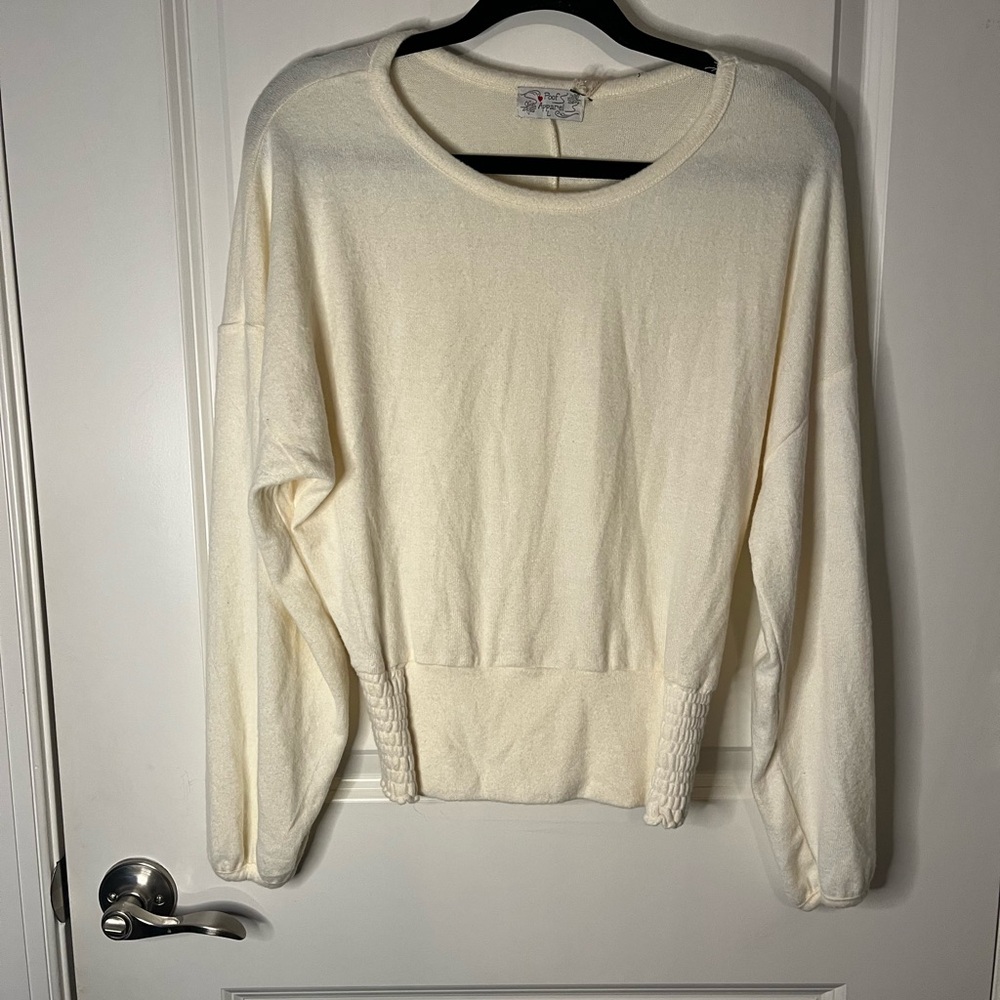 NWT Poof! Women's Cream Waist Synch Large Crew Neck Sweater Classic